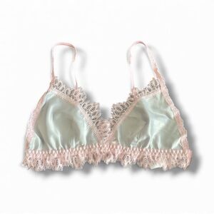 Hanky Panky By Lindsi Lane silver/Grey Silky & pink lace trim bralette NWT